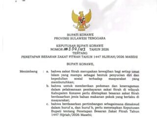 Pemkab Konawe Tetapkan Besaran Zakat Fitrah Tahun 2026. Beras Medium Rp34 Ribu, Premium Rp37 Ribu