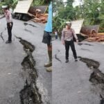 Truk Muatan Kayu Tergelincir Akibat Jalan Amblas Di Trans Sulawesi Konawe Utara