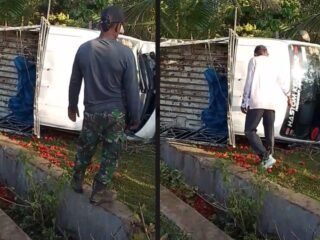 Alami Pecah Ban, Pikap Bermuatan Tomat Terbalik Di Tikungan Poros Raha - Kusambi. Polisi Sebut Tak Ada Korban Jiwa